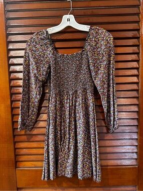 Floral Square-Neck Smocked Midi Dress
